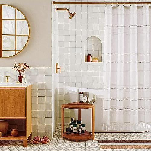 Acacia wood corner shower stool — photo 5