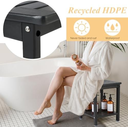 Black two tier storage shower bench — photo 4
