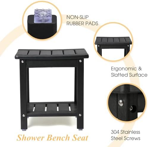 Black two tier storage shower bench — photo 5