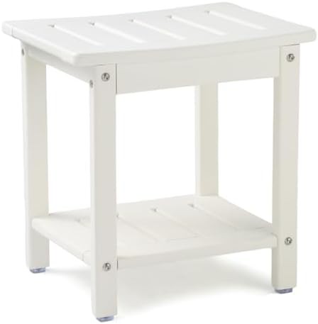 White poly lumber shower storage bench
