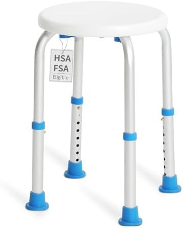 Adjustable round shower stool in white