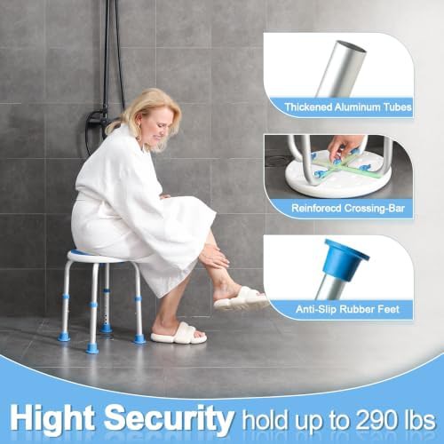 Adjustable round shower stool in white — photo 4