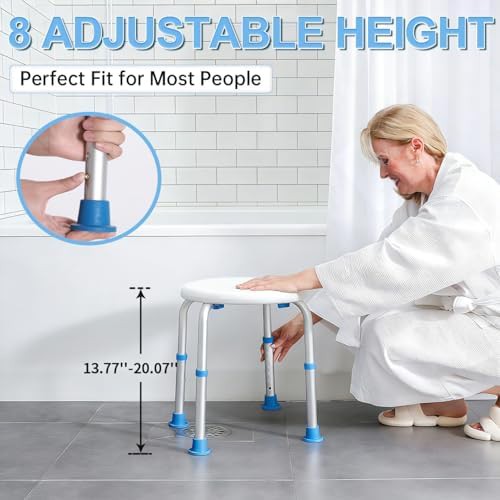 Adjustable round shower stool in white — photo 5
