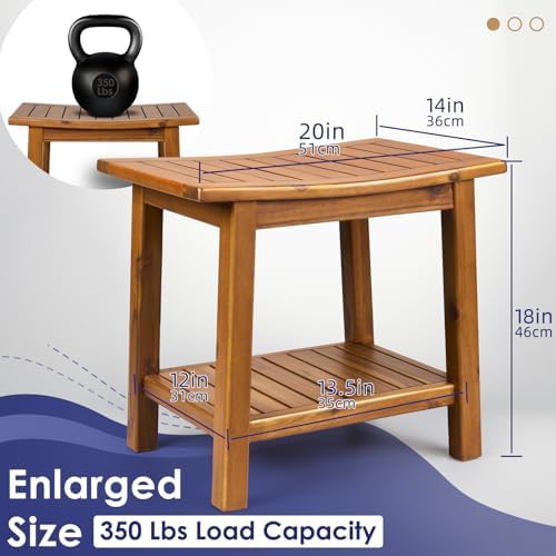 Teak shower stool with storage shelf — photo 3