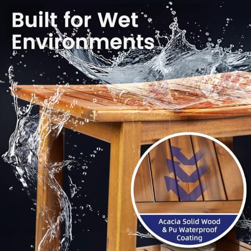 Teak shower stool with storage shelf — photo 4