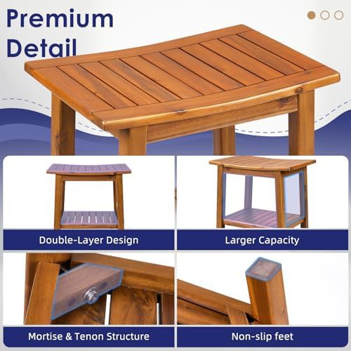 Teak shower stool with storage shelf — photo 5