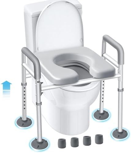 Raised toilet seat with safety rails