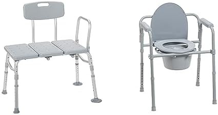 Adjustable transfer bench and steel commode chair