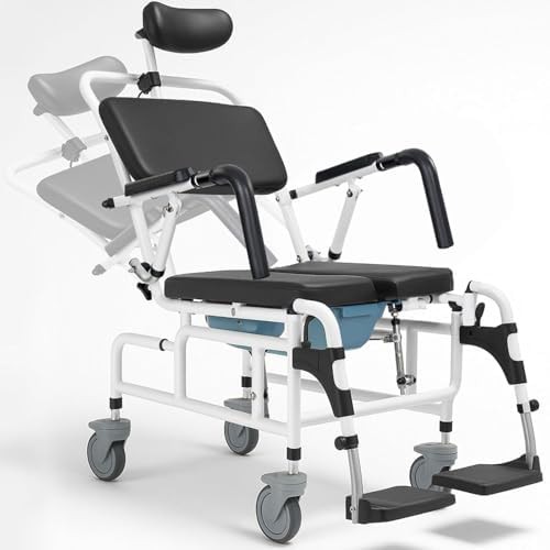 Reclining commode shower chair with wheels
