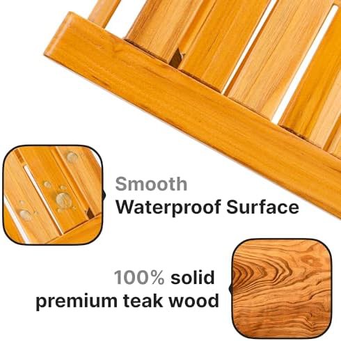 Portable teak bench with towel shelf — photo 3