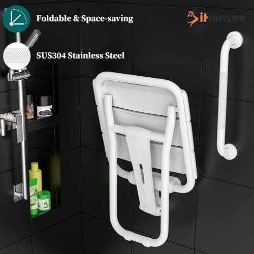 Wall mounted folding seat with grab bar — photo 4