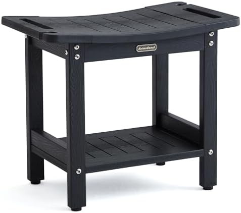 Black shower stool with handles and holder