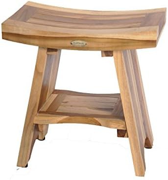 Teak shower bench with shaving foot rest — photo 3