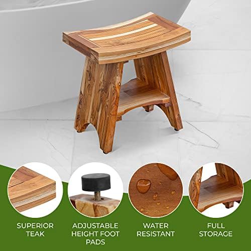 Teak shower bench with shaving foot rest — photo 4