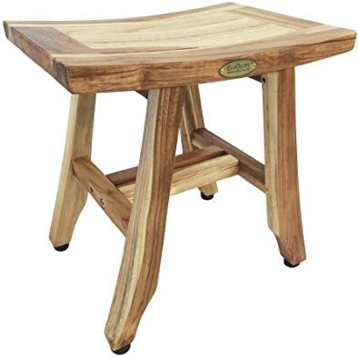 Teak shower bench with shaving foot rest — photo 5