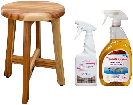 Shoji teak stool with cleaner and sealer