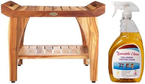 Tranquility teak bench with wood cleaner