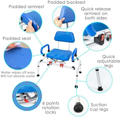 Blue tub transfer bench with swivel seat — photo 3