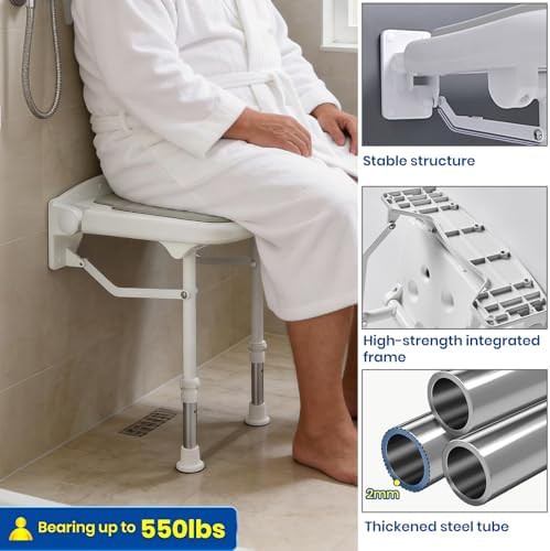 Wall mounted folding seat with grab bar — photo 3