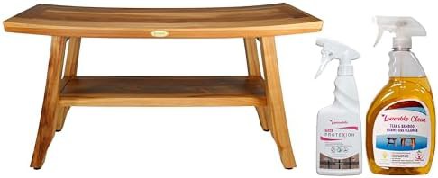 Teak bench with cleaner and Protexion