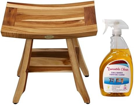 Teak shower stool with storage shelf