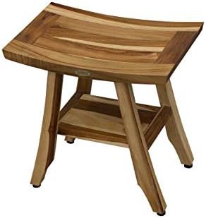 Teak shower stool with storage shelf — photo 3