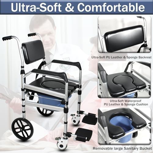 Rolling padded shower chair with wheels — photo 3