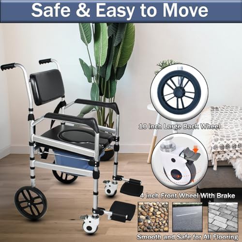 Rolling padded shower chair with wheels — photo 4