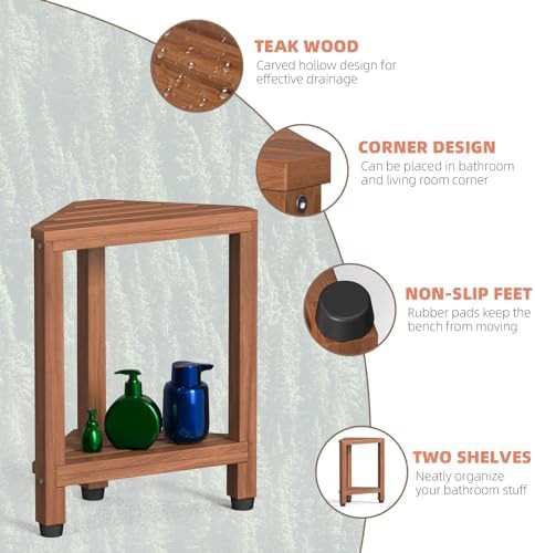 Teak corner shower stool for shaving — photo 5