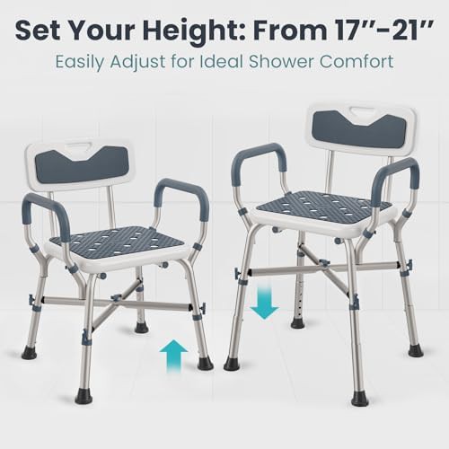 Heavy duty blue shower chair with padded arms — photo 3