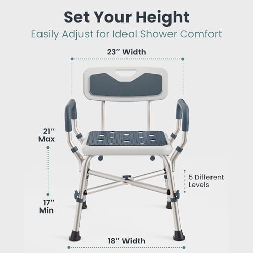 Heavy duty blue shower chair with padded arms — photo 4