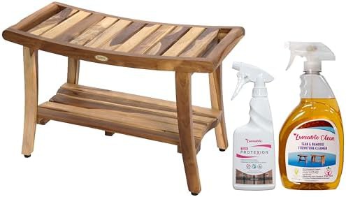 Large brown teak bench with sealer