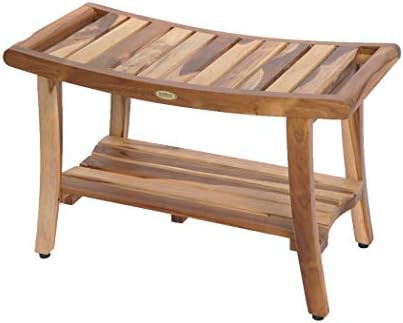 Large brown teak bench with sealer — photo 4