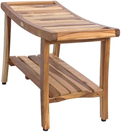 Large brown teak bench with sealer — photo 5