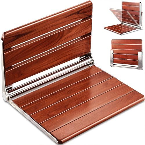 Folding teak wall mounted seat 20 in