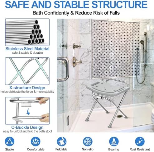 Gray folding stainless steel shower seat — photo 4