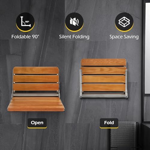 Wooden wall mounted folding shower bench — photo 4