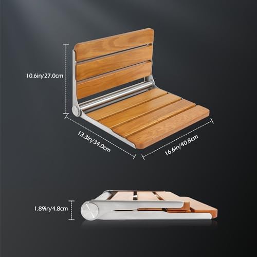 Wooden wall mounted folding shower bench — photo 5