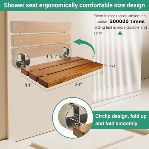 Teak wall mounted folding shower seat 20 in — photo 3