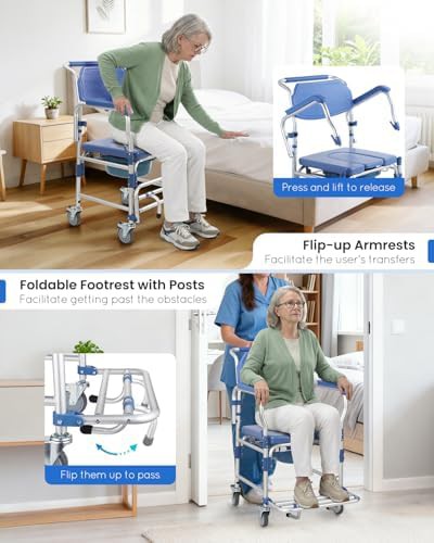 Foldable padded shower chair with drop arms — photo 5
