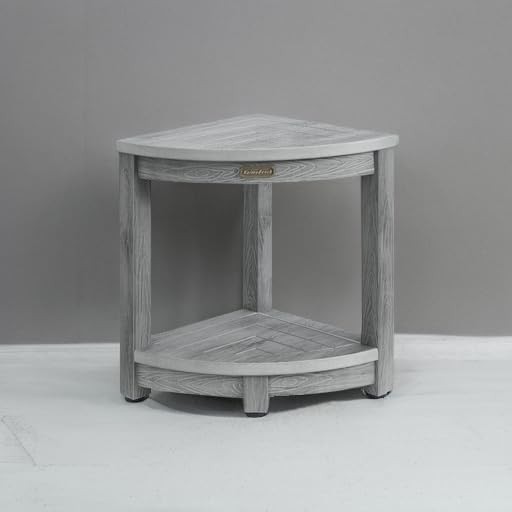 Gray corner shower stool with storage shelf — photo 5