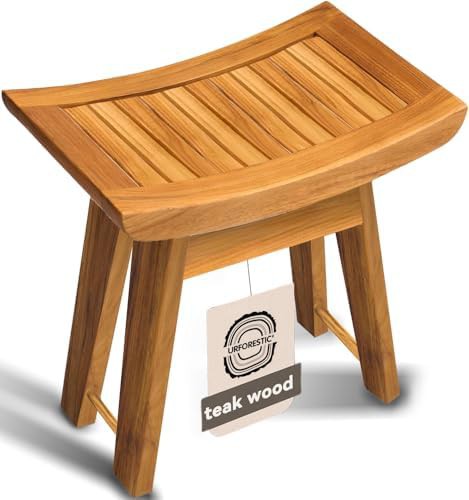Natural curved teak stool for inside shower