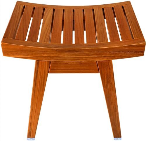 Natural curved teak stool for inside shower — photo 5