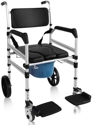 Black rolling shower and commode chair