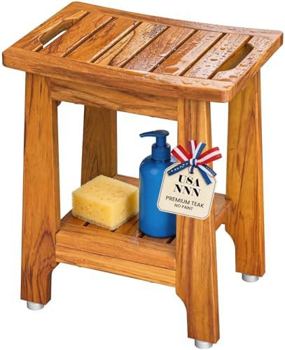 Compact teak shower stool 14 inch