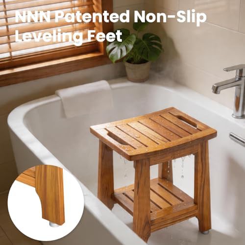 Compact teak shower stool 14 inch — photo 3