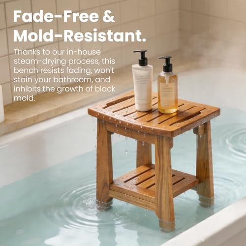 Compact teak shower stool 14 inch — photo 4