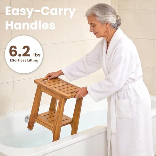 Compact teak shower stool 14 inch — photo 5