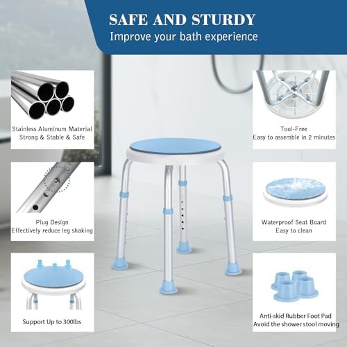 Swivel shower chair with adjustable height legs — photo 3