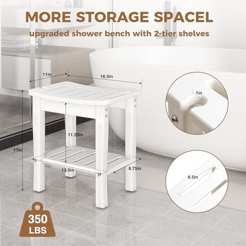White HDPE shower bench with storage — photo 3